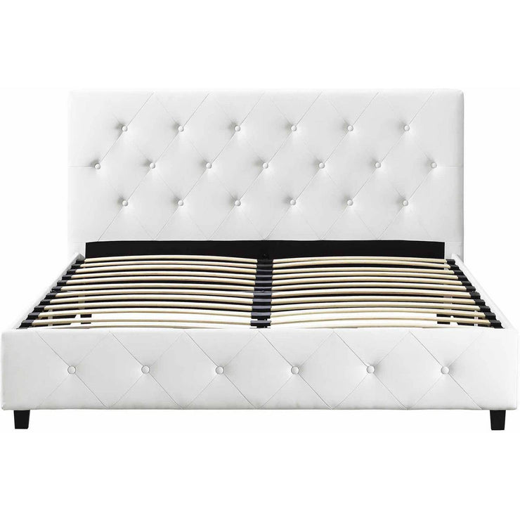 Dakota Upholstered Platform Bed, Queen Size Frame, White