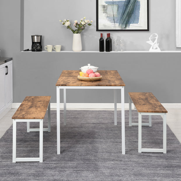 3-Piece Dining Set, Kitchen Table with 2 Benches