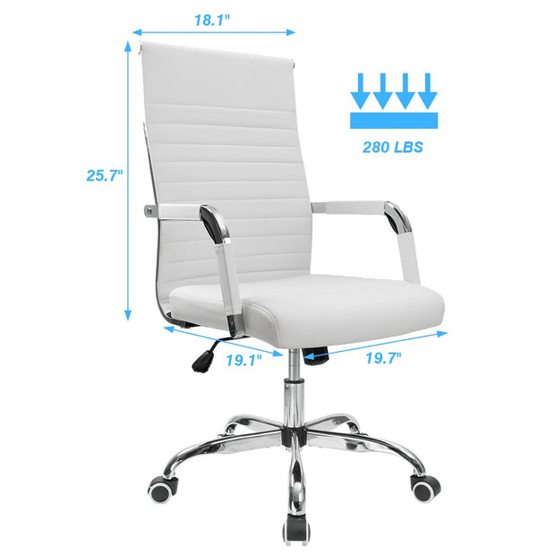 Mid-Back Ribbed Office Chair with PU Leather,White