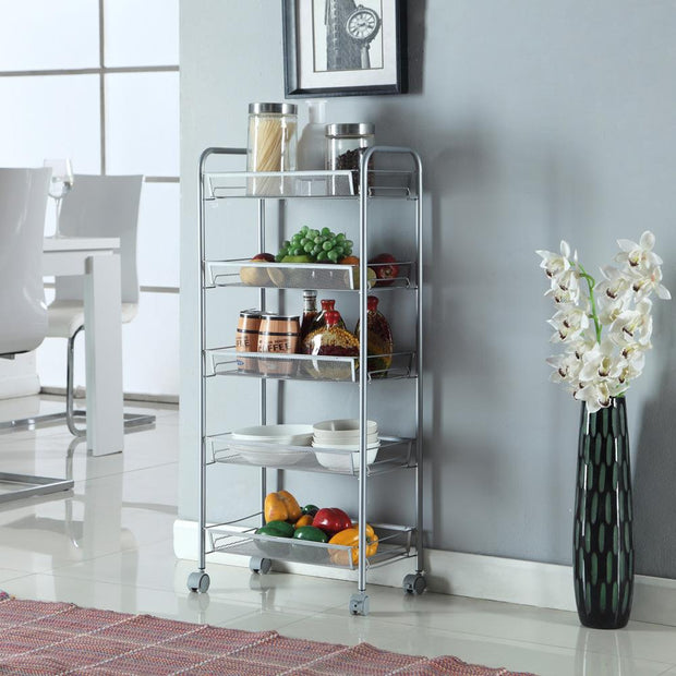 5 Tier Mesh Shelving Rack Shelf Kitchen Pantry Storage Rolling Utility Cart