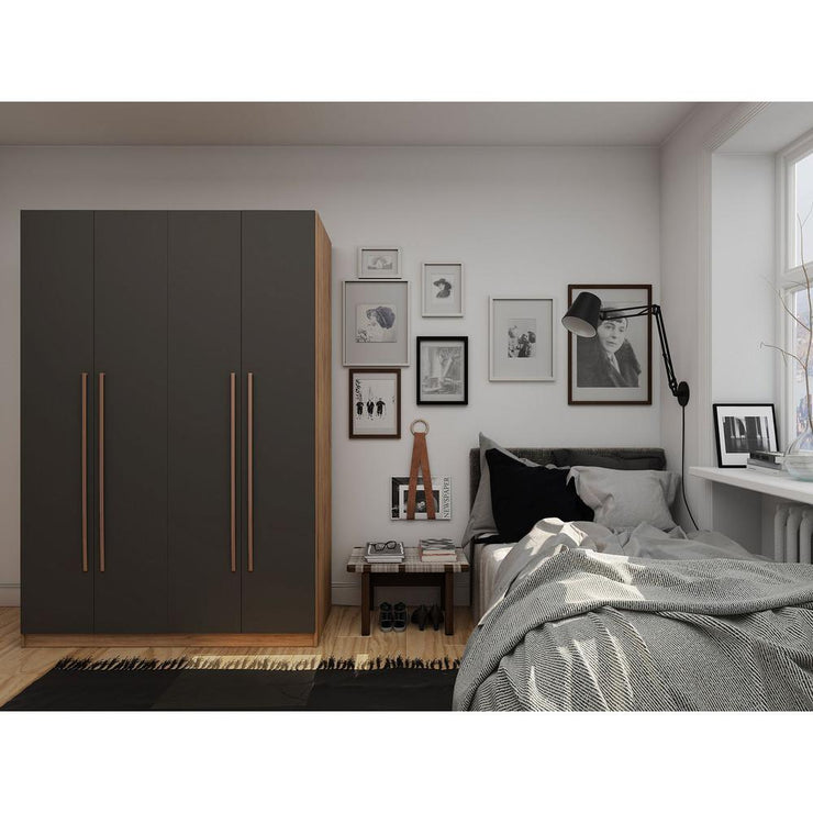 2-Section Wardrobe Closet in Nature and Textured Grey