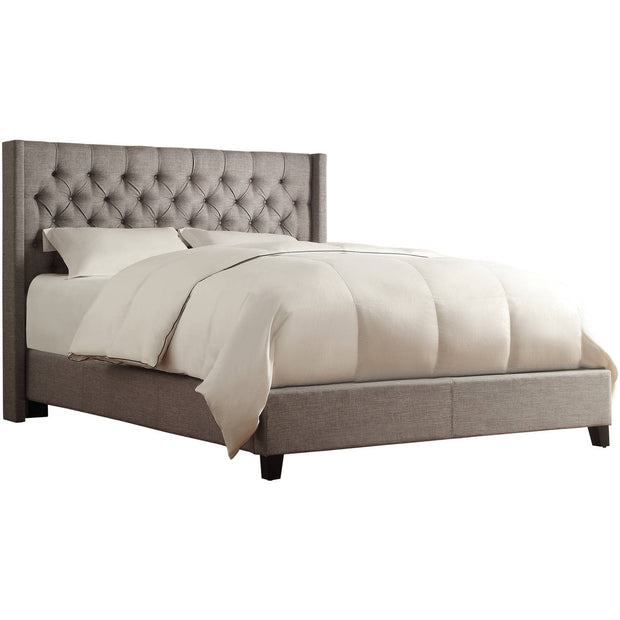 Melford Wingback Tufted Linen Queen Bed, Light Gray