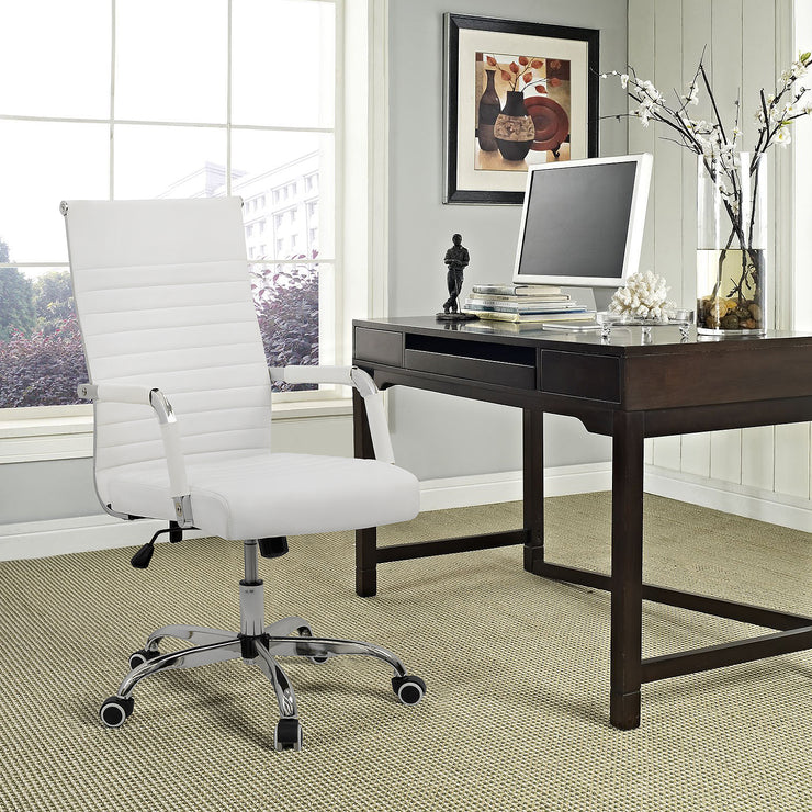 Mid-Back Ribbed Office Chair with PU Leather,White