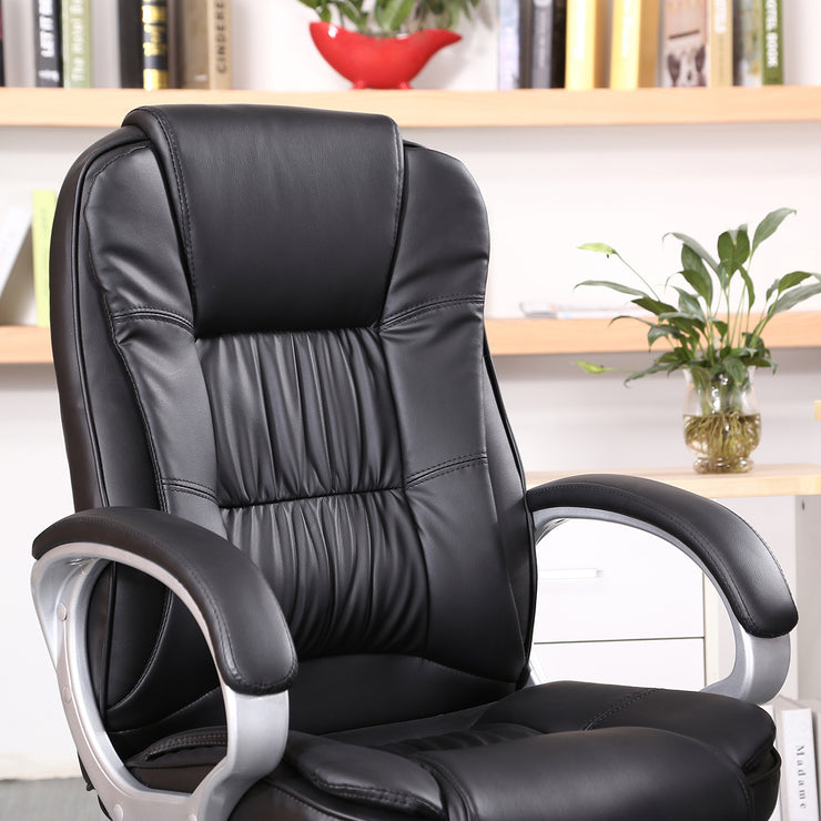 High Back Executive PU Leather Padded Manager's Office Chair (Black)