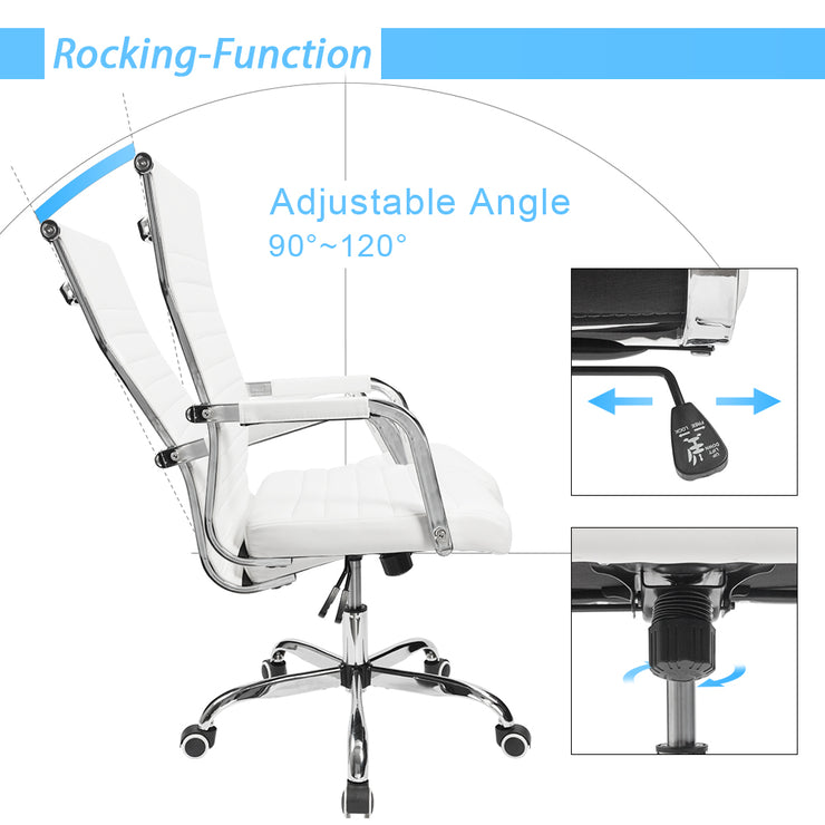 Mid-Back Ribbed Office Chair with PU Leather,White