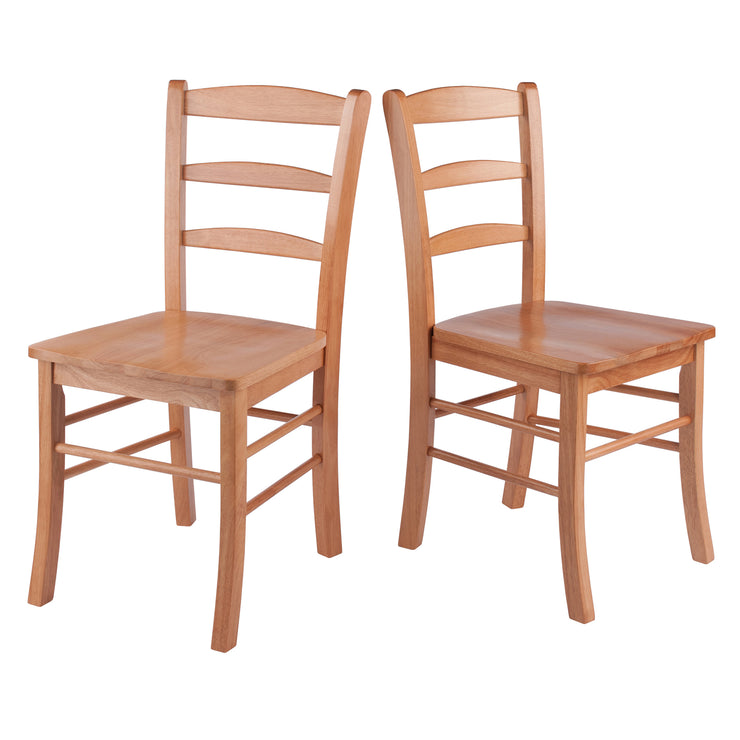 Dining Set, Round Drop Leaf Table & 2 Ladder Back Chairs, Light Oak Finish