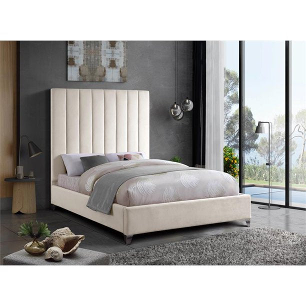 Via Rich Velvet Full Bed in Cream