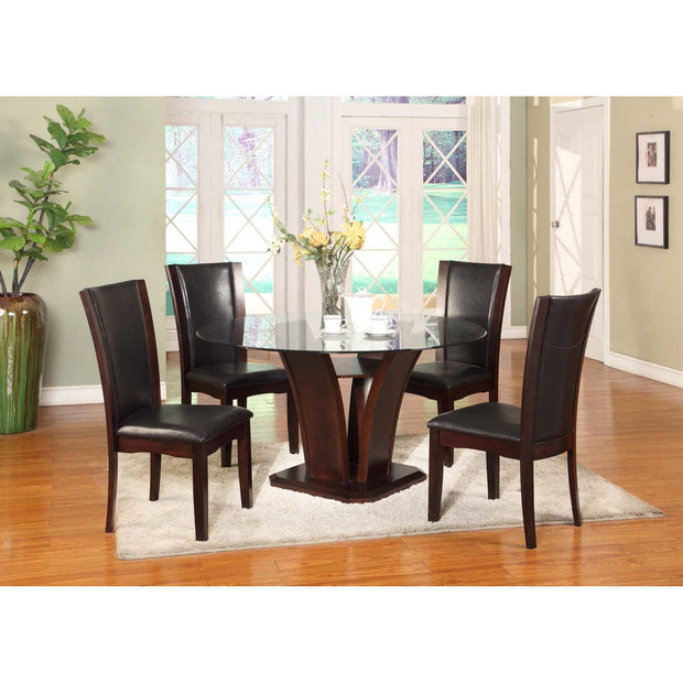 5-Piece Glass Top Dining Set, Dark Cappuccino Finish