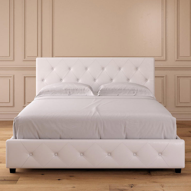 Dakota Upholstered Platform Bed, Queen Size Frame, White