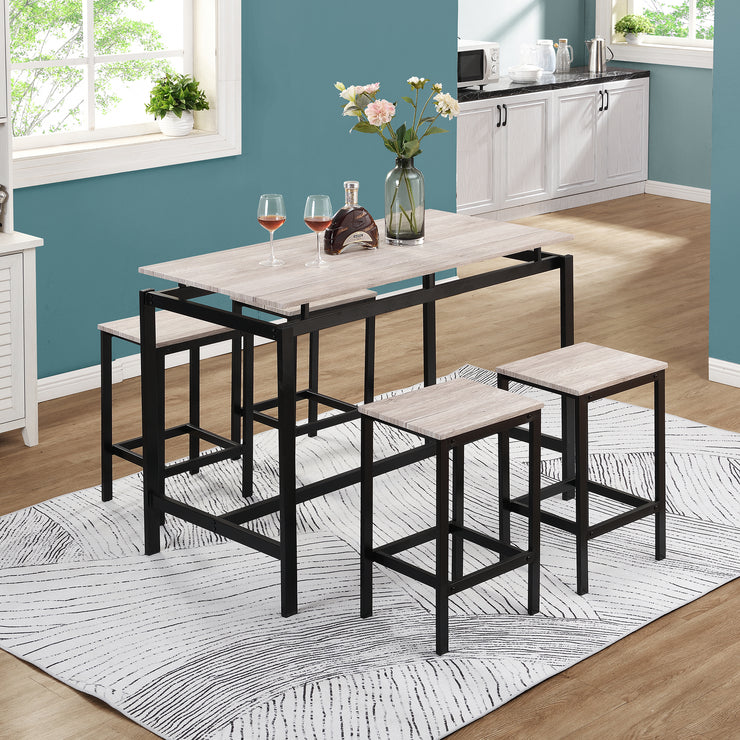 Dining Set Wood and Metal Pub Table with 4 Bar Stools