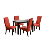 Dining Set(Cappuccino Table With Beveled Glass Top & 4 Red Chairs)