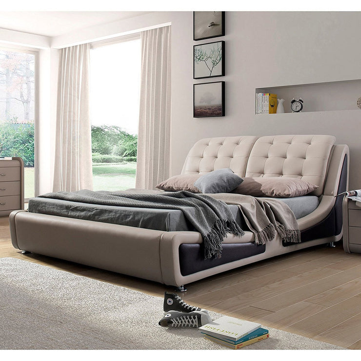 Faux Leather Platform Bed, Beige/Brown, California King