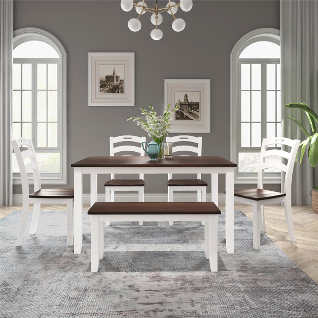 Dining Table Set with Bench, Wood Rectangular Table and 4 Chairs