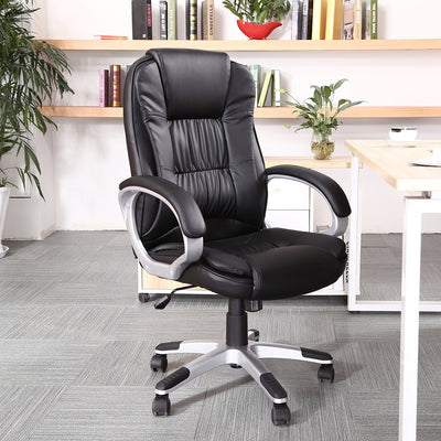 High Back Executive PU Leather Padded Manager's Office Chair (Black)