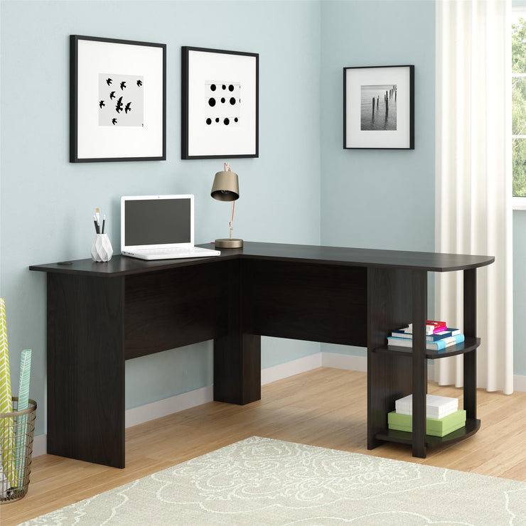 Dominic L Desk with Bookshelves, Espresso