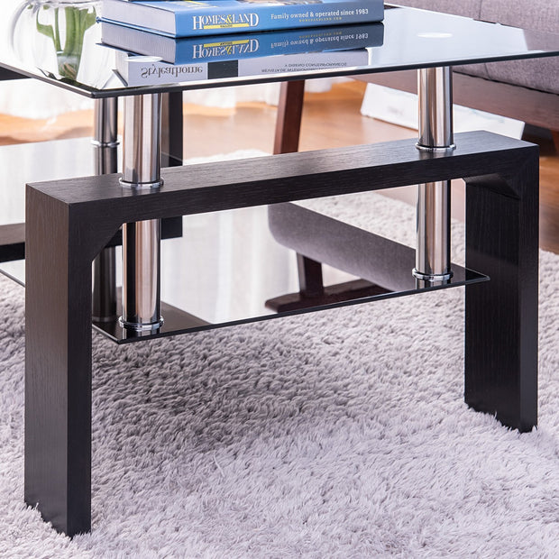 Modern Side Center Table with Shelf & Wood Legs