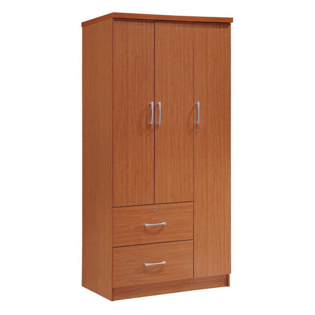 Wide Armoire with 2-Drawers, Clothing Rod and 3-Shelves