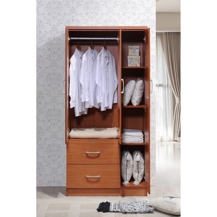 Wide Armoire with 2-Drawers, Clothing Rod and 3-Shelves