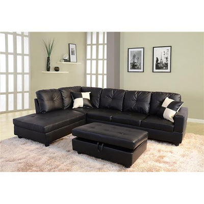 Black Faux Leather Left-facing Sectional Sofa Set