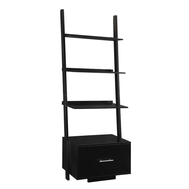 American Heritage Ladder Bookcase with File Drawer, Black