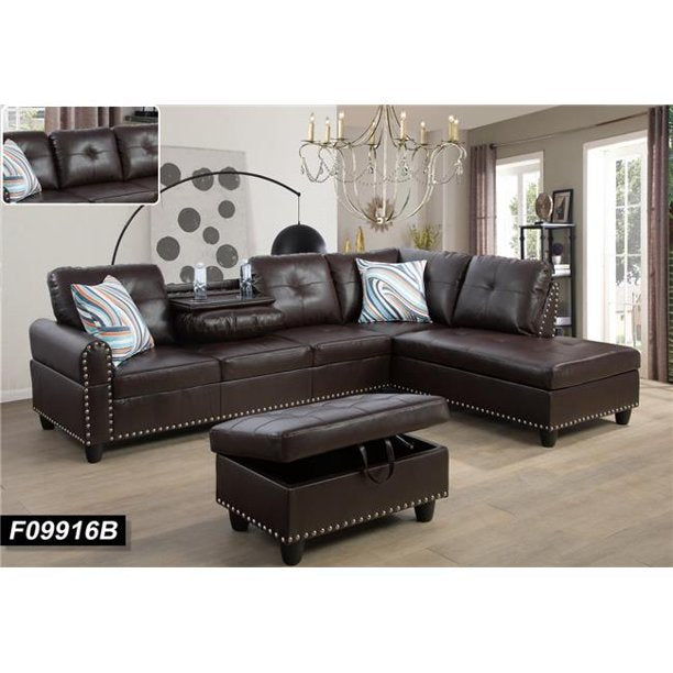 Couch Sofa Set in Coffee Table Brown Faux Leather