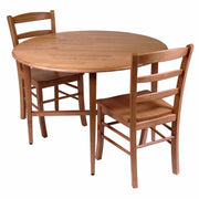 Dining Set, Round Drop Leaf Table & 2 Ladder Back Chairs, Light Oak Finish