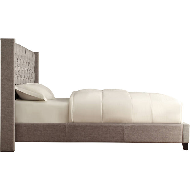 Melford Wingback Tufted Linen Queen Bed, Light Gray