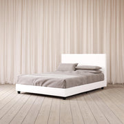 Upholstered Platform Bed, Queen Frame, White Faux Leather