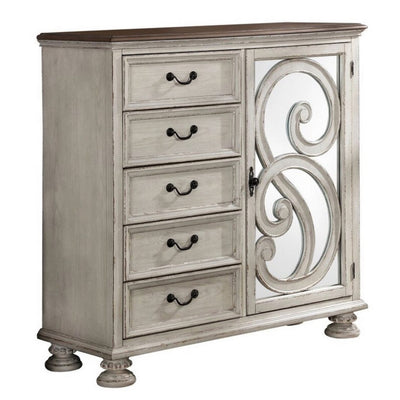 5 Drawer Armoire with Mirror Insert, White