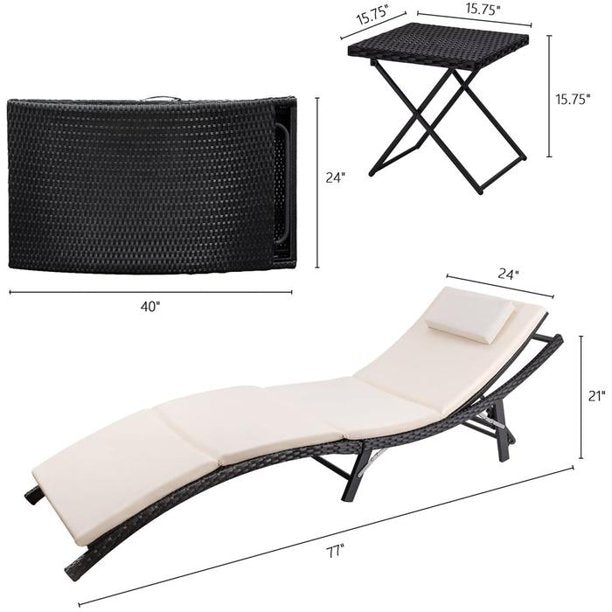 Outdoor Patio Lounge Chair Adjustable Folding Lawn Poolside Chaise Lounge Chair