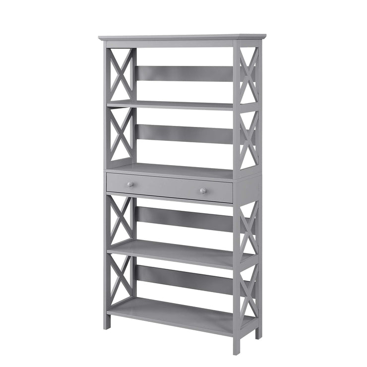 5 Tier Bookcase with Drawer, Gray