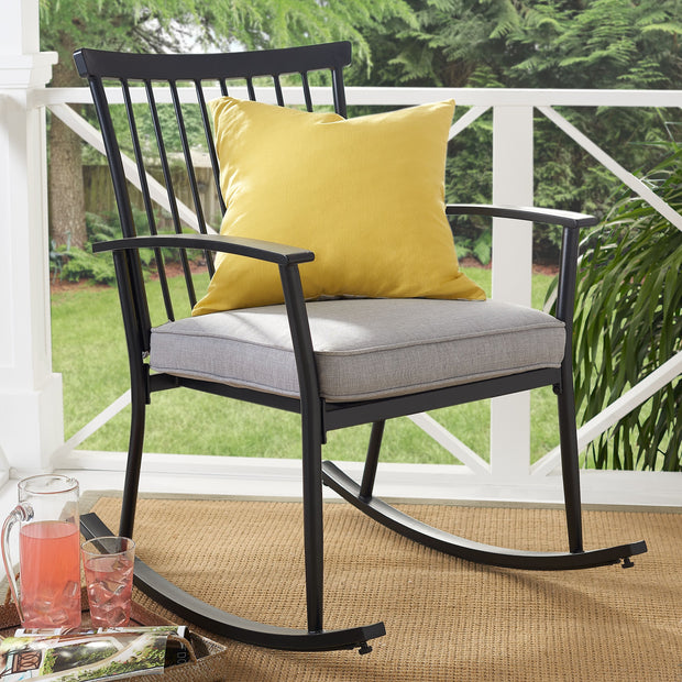 Shaker Black Steel Outdoor Patio Rocking Chair, Gray