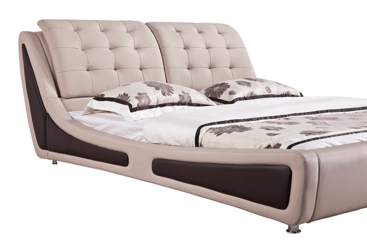 Whitea Faux Leather Platform Bed, Beige/Brown, Eastern King