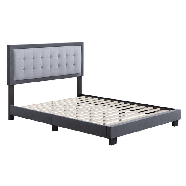 Polina Velvet Upholstered Platform Bed Frame, Grey King