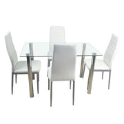 Dinner Table Set Tempered Glass Dining Table with 4pcs Chairs