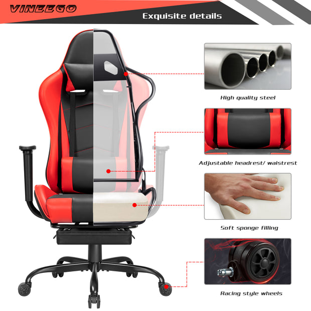 Office Chair PU Leather Adjustable Height Racing Style Computer Chair