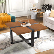 Modern Industrial Square Center Table Cocktail Table for Living Room (Brown)