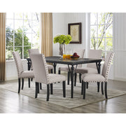 Espresso Wood Dining Set with Tan Fabric Nail head Chairs