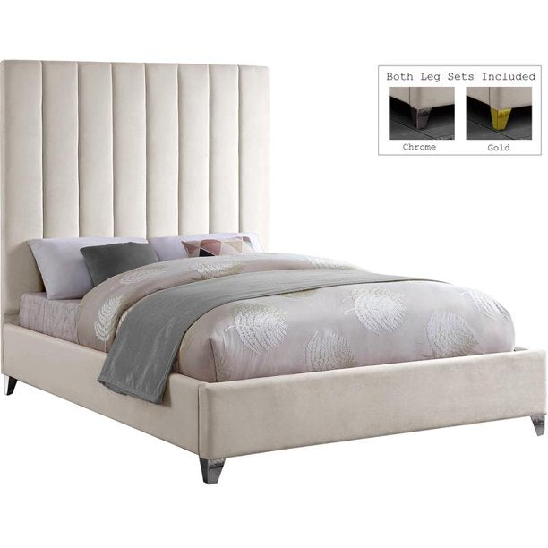 Via Rich Velvet Full Bed in Cream