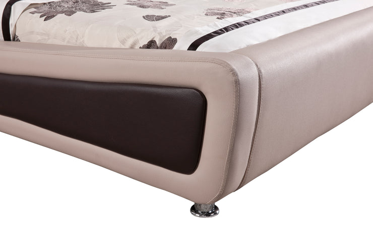 Whitea Faux Leather Platform Bed, Beige/Brown, Eastern King