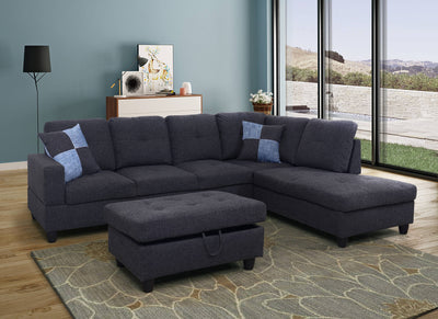 3-PC L-Shape Sectional Sofa Set,LINEN Upholstery Material