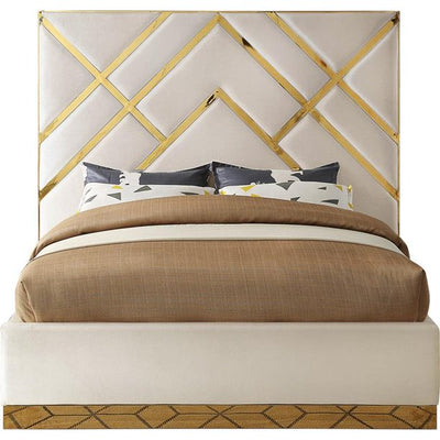 Vector Rich Velvet Queen Bed in Cream