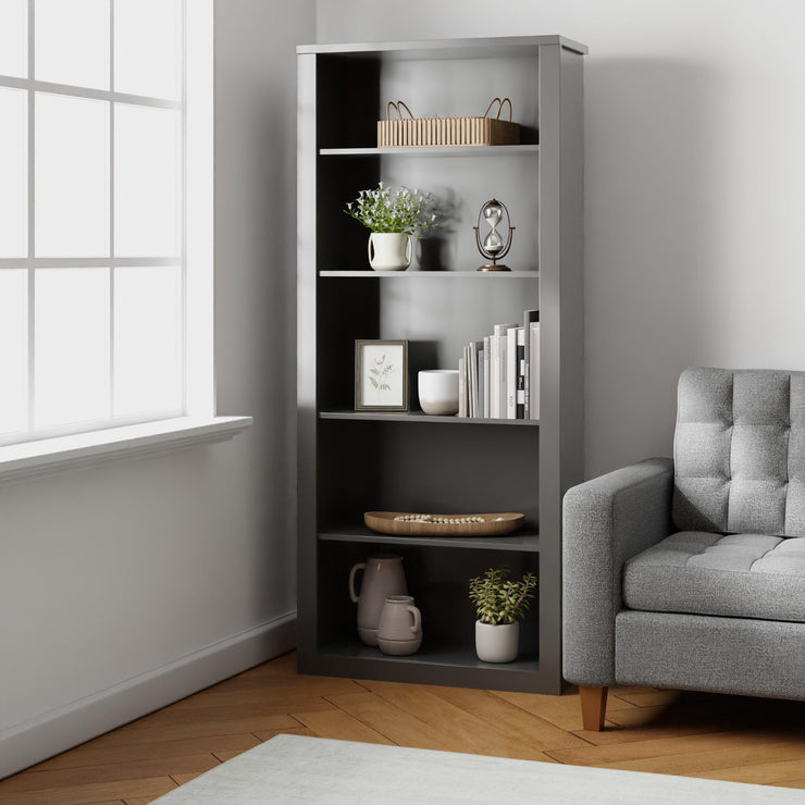 Mayview Five Shelf Standard Bookcase, Dark Gray