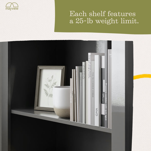 Mayview Five Shelf Standard Bookcase, Dark Gray