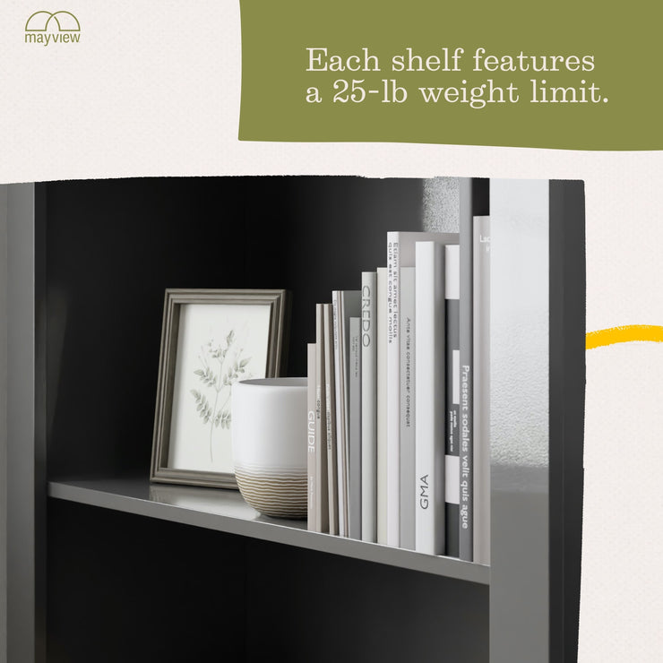 Mayview Five Shelf Standard Bookcase, Dark Gray