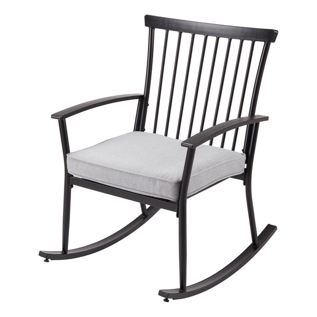 Shaker Black Steel Outdoor Patio Rocking Chair, Gray