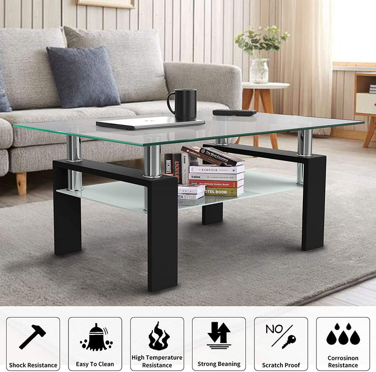 Modern Coffee Table with Metal Legs, Rectangle Center Table Sofa Table