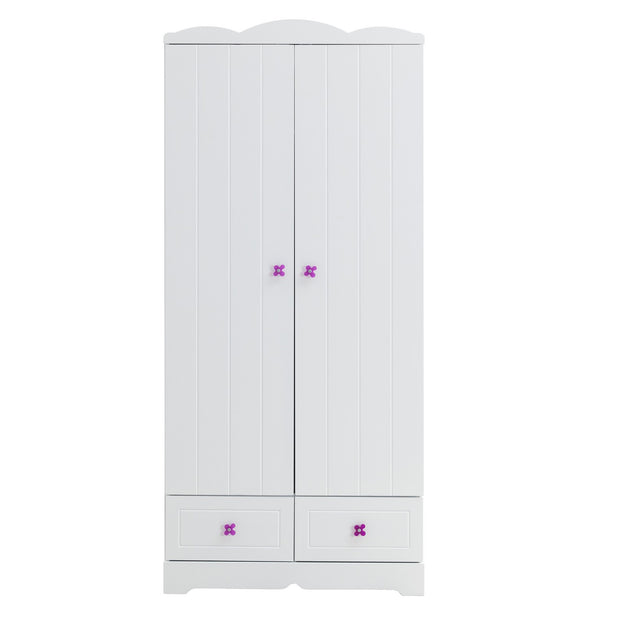 80 Inch Wooden Wardrobe with 2 doors and 2 Drawers, White