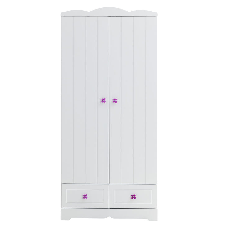 80 Inch Wooden Wardrobe with 2 doors and 2 Drawers, White