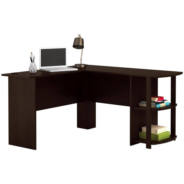 Dominic L Desk with Bookshelves, Espresso